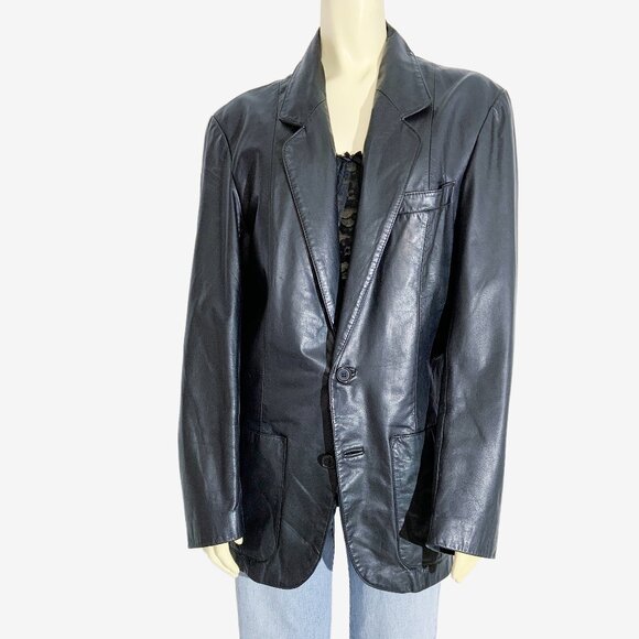 Vintage Black Leather Blazer Coat / size Medium - Picture 6 of 14